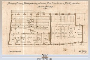 Projekt funkcjonowania fabryki na parterze budynku Przędzalni w Bielsku autor Emauel Rost 1919 r.