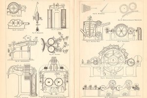 Rysunki starych maszyn przędzalniczych